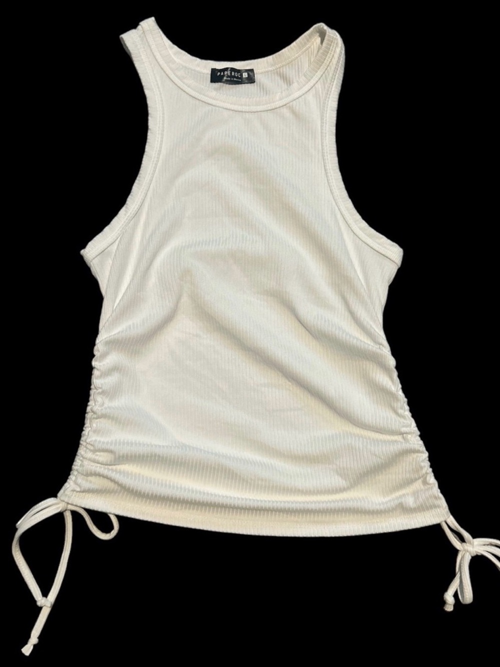 Y2K Style White Ribbed Drawstring Tank Top Paperoc Large